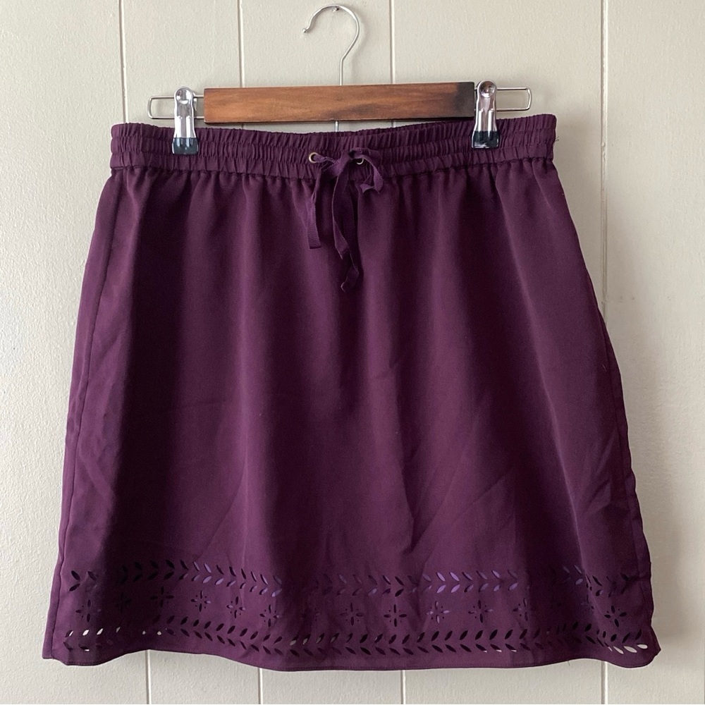 J. Crew Deep Purple Mini Skirt With Lower Eyelet Detail Size 6